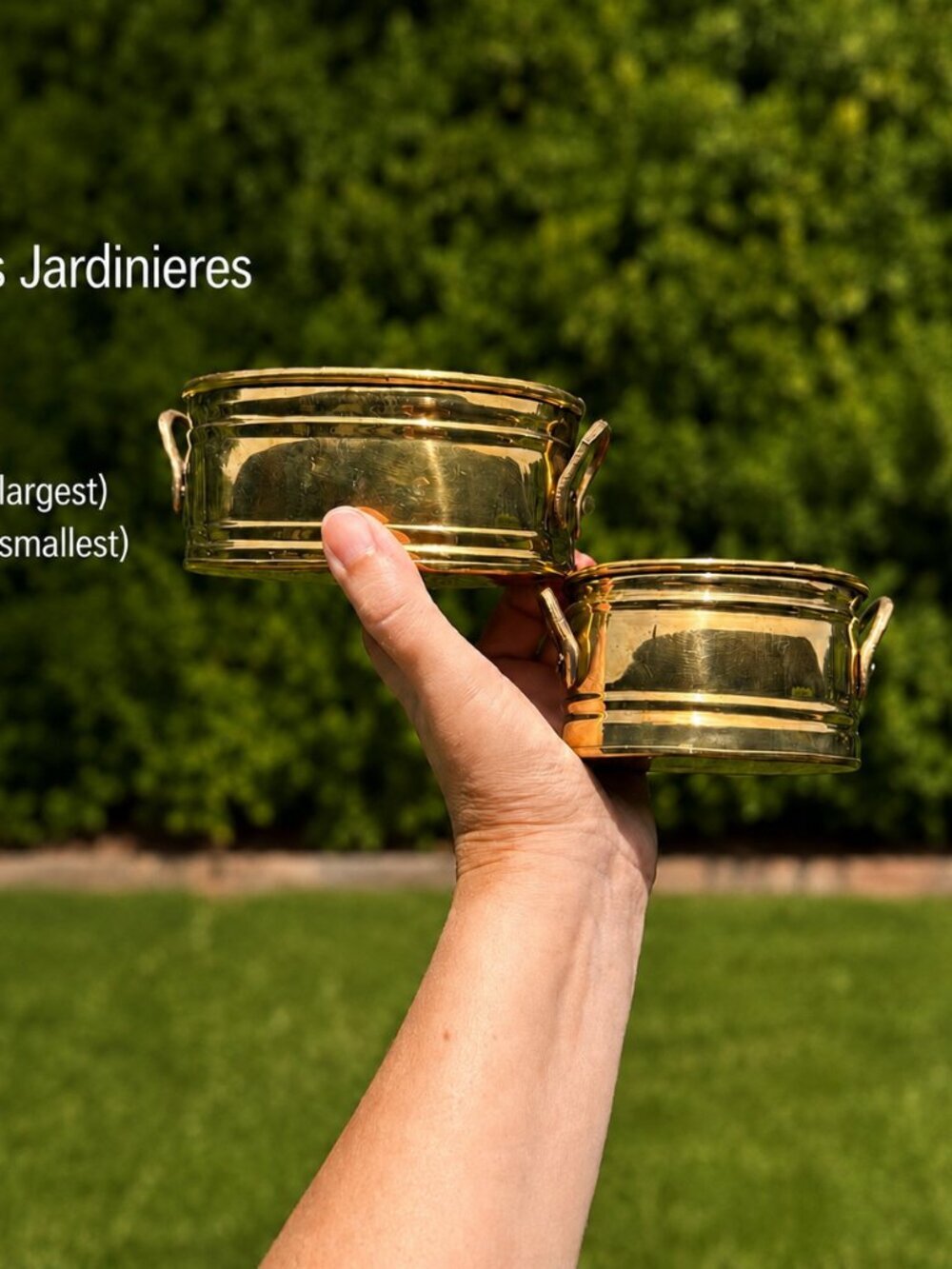 Vintage Brass Jardiniere Planter Pair Nesting Brass Cachepots